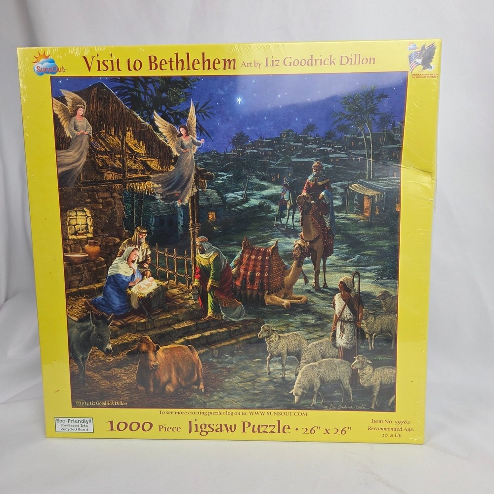 New Sealed Sunsout "Visit to‎ Bethlehem" 1000 pc puzzle 26" x 26" Nativity scene